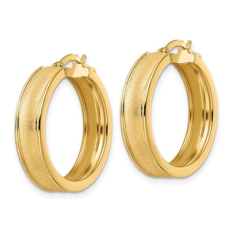 Curata 14k Yellow Gold Brushed and Polished Edged Hoop Earrings 25.63x6mm