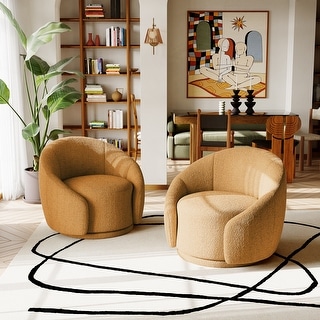 34" Wide 2 Set Velvet/ Boucle Barrel Swivel Chair