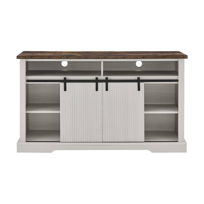 Rustic Sliding Barn Door TV Stand with Upper Lower Storage Shelf and Adjustable Shelves for Living Room