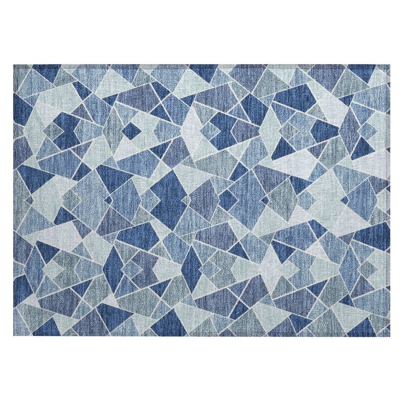 Machine Washable Indoor/ Outdoor Modern Mosaic Chantille Rug