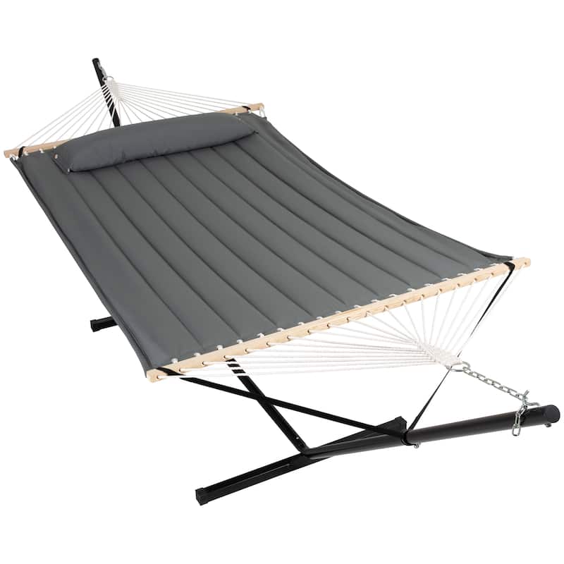 2 Person Quilted Hammock with 12ft. Stand - 147.6*35.4*47.6 - Solid Gray