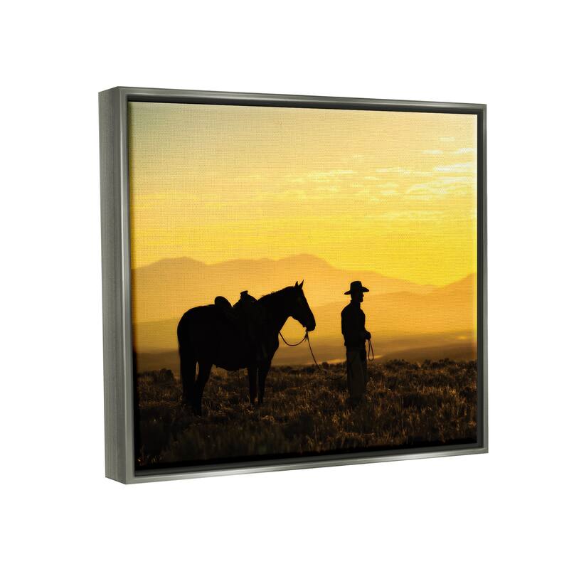 Stupell Cowboy Sunset Landscape Framed Floater Canvas Wall Art Design by PBurchettePhoto