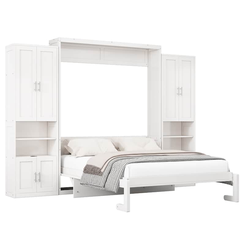 White Murphy Bed Desk Combo Chest Convertible Cabinet Bed Wall Bed Folding Space Saving Cube Bed Platform Low Profile Bed