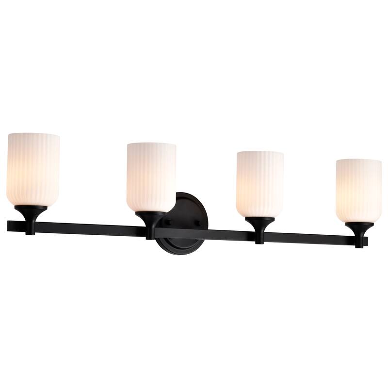Solara 4 Light Vanity Matte Black Finish Frosted Ribbed Glass - Matte Black
