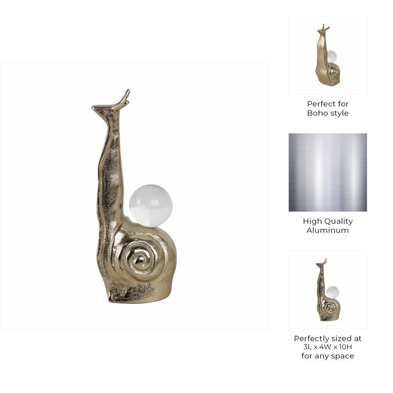 Metal and Glass Snail Figurine with Orb Accent Finish - 10" Gold - 4" x 4" x 10"