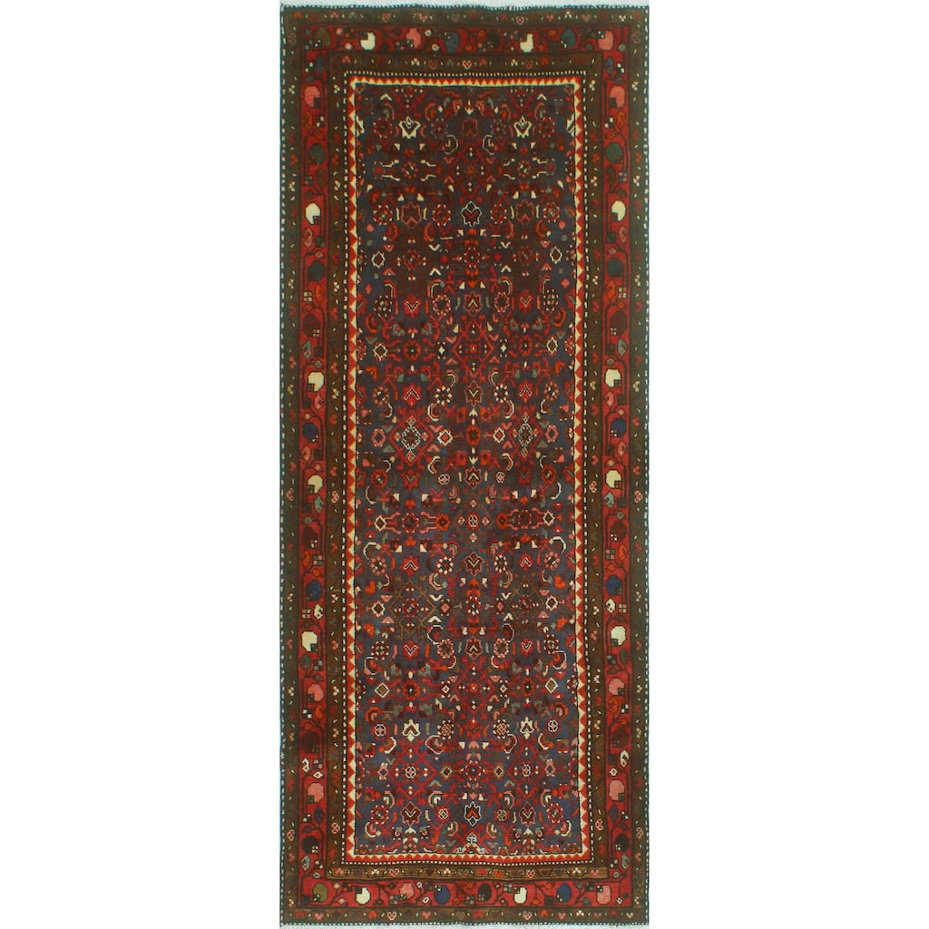 Fine Vintage Distressed Arsinoe Blue/Red Runner - 3'8" x 9'7"