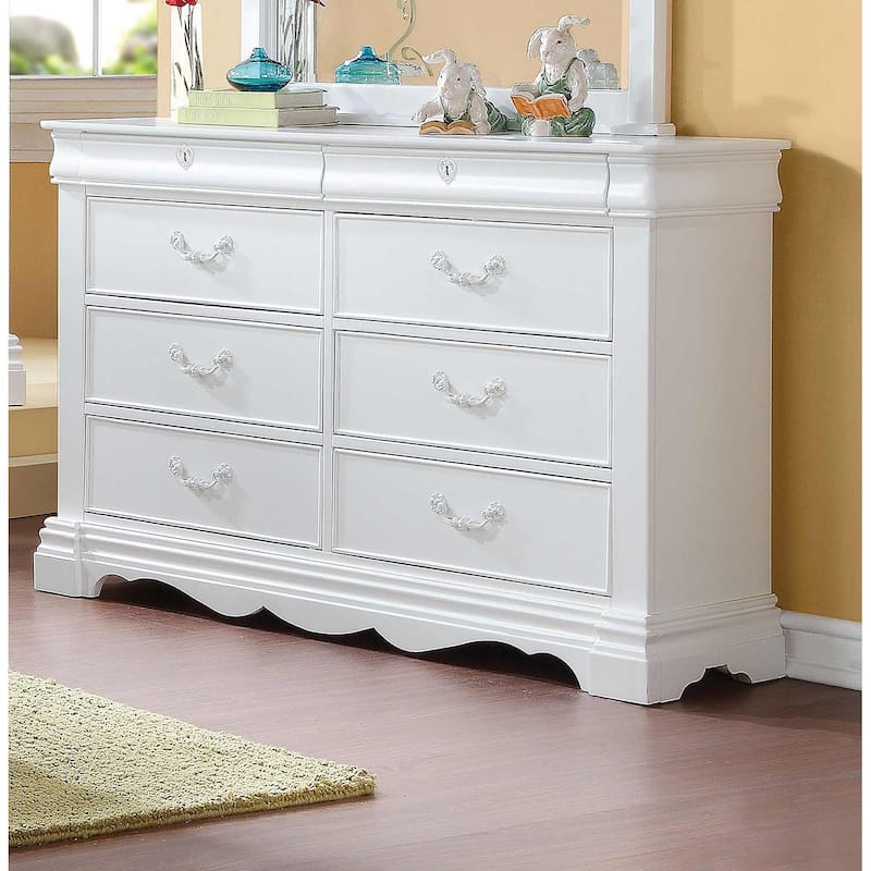 HomeRoots 56" White Solid Wood Eight Drawer Double Dresser