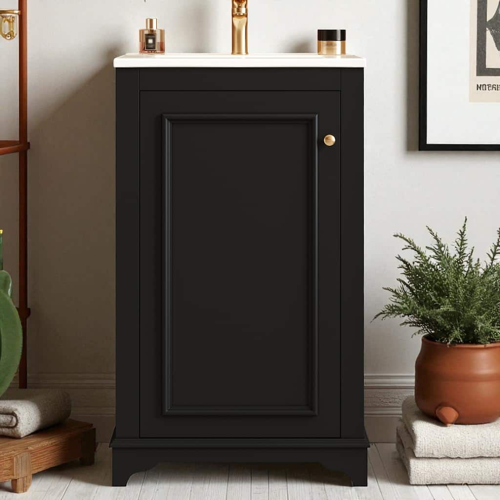 20-Inch Freestanding Bathroom Vanity with Ceramic Sink, Shaker Style, Soft-Close Door, Adjustable Shelf, Solid Wood/MDF