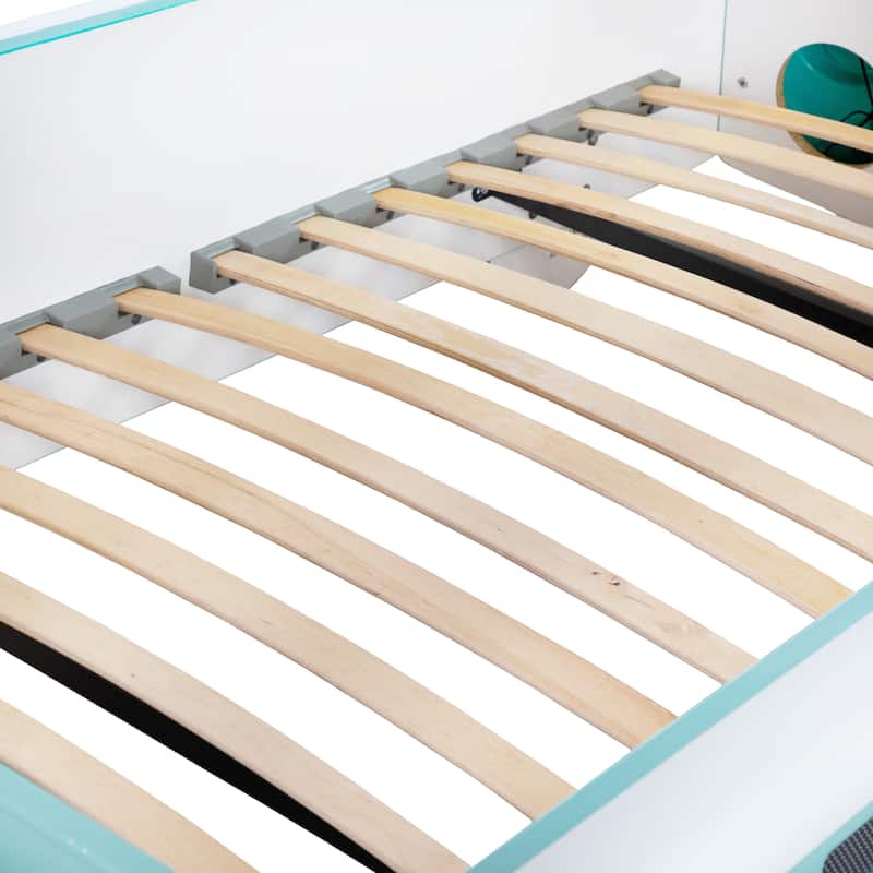 Furniture of America Bobby Novelty Twin Peace Bus Kid Platform Bed with LED Headlights and Sound Functions