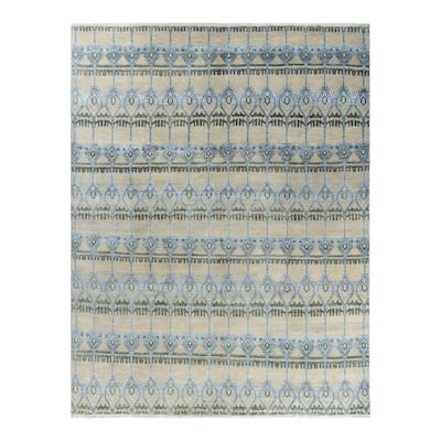 Ikat One-of-a-Kind Hand-Knotted Area Rug - Ivory, 8' 1" x 10' 5" - 8' 1" x 10' 5"