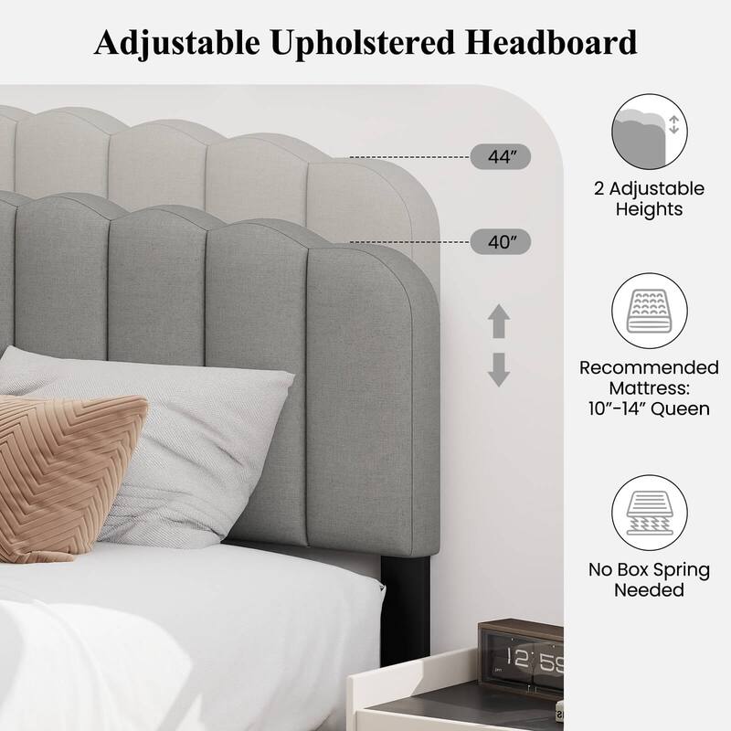 Costway Queen Size Bed Frame Linen Upholstered Platform Bed with