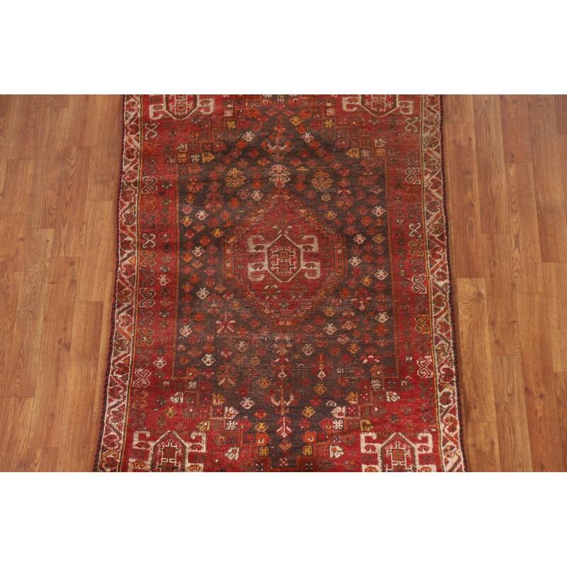 Vegetable Dye Red Shiraz Persian Antique Area Rug Handmade Wool Carpet - 3'3"x 4'11"