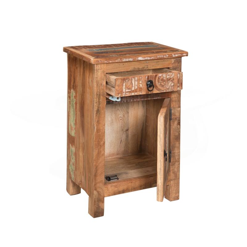 Charming Recycled Wood Side Table with Versatile Storage Options