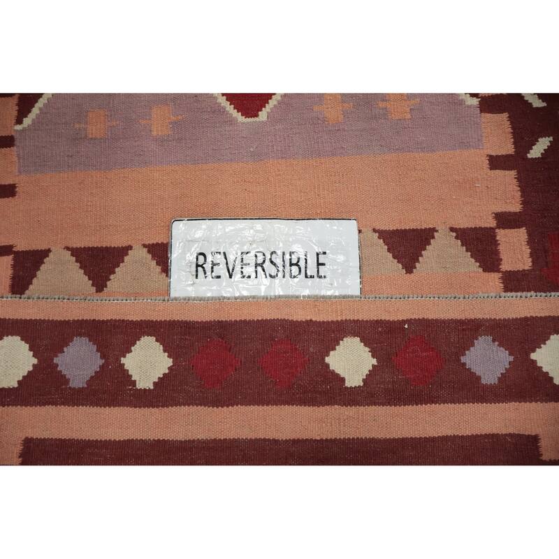 Hand Woven Oriental 100% Wool Carpet Southwestern Tribal Multi-Colored Kilim Runner Rug - 12' 10'' X 3' 2''