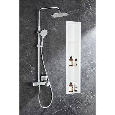 Stainless Steel 18 Gauge White Cream Rectangular Recessed Shower Niche 36"x9"