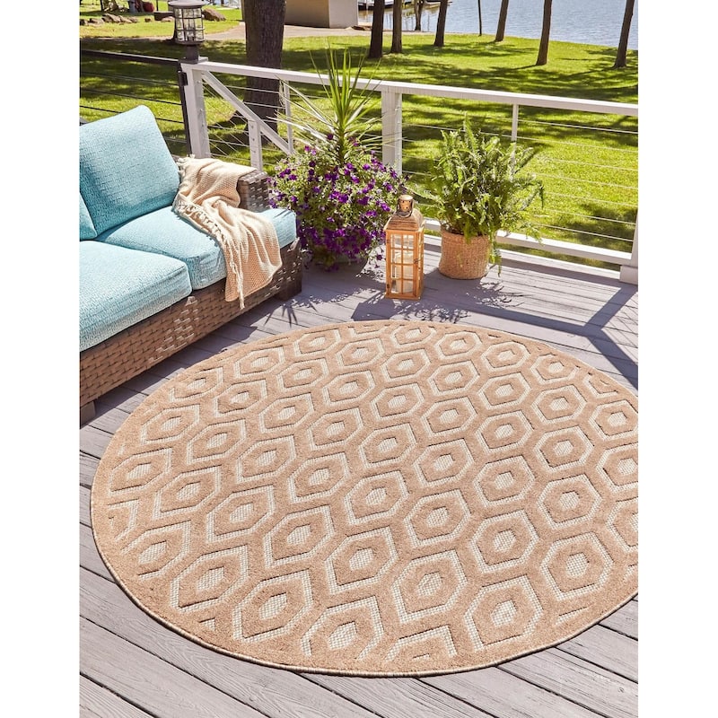 Outdoor Haversham Collection Area Rug - Beige - 7' Round