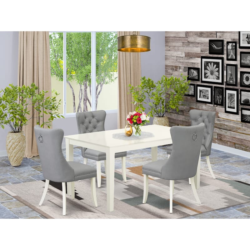 East West Furniture Kitchen Table Set Consists of a Rectangle Dining Table and Parson Chairs, Linen White (Pieces Options) - CADA5-LWH-27