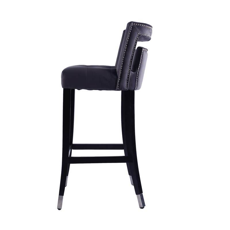 Bar Stools Set of 2 With Button Tufted Decoration and Wooden Legs Modern Velvet Bar Chairs For Kitchen Dining Room Home Bar