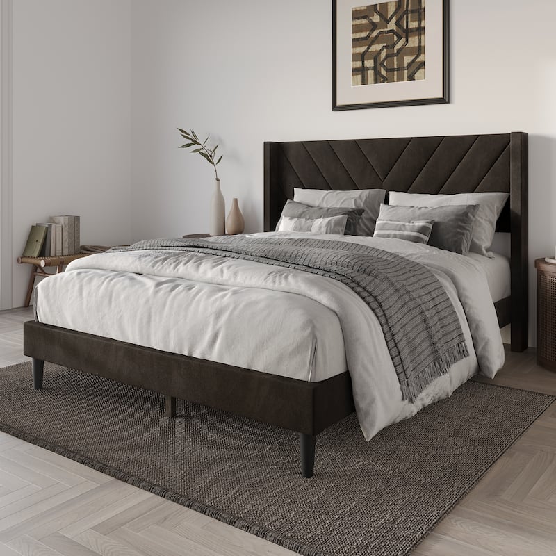 CraftPorch Sophisticated Wingback Upholstered Velvet Bed