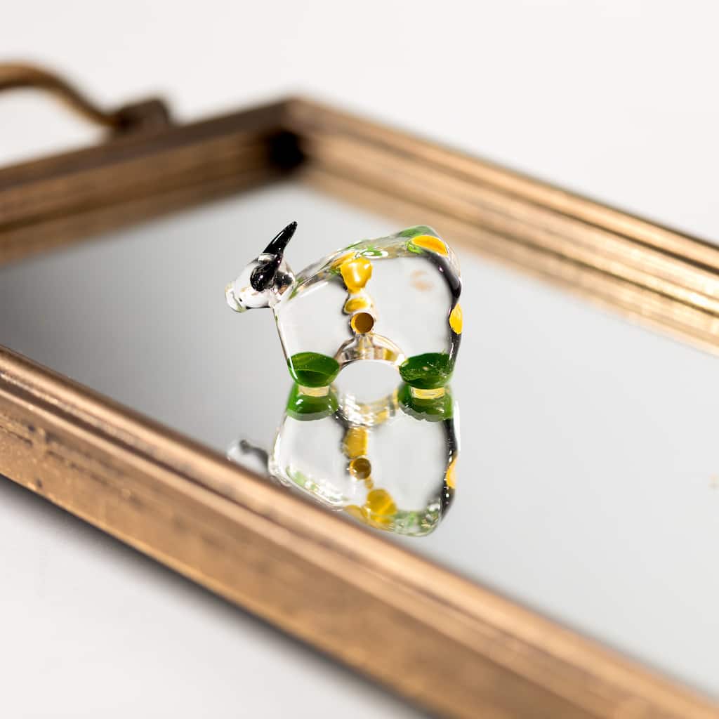 Cotton Candy Bull with Black Horns Crystal Figurine - 2.25"