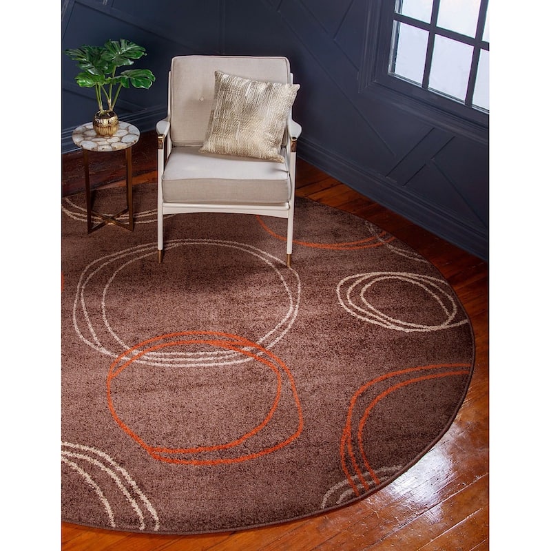 Contemporary Beallara Collection Area Rug - 3'3" Round - Beige-Terracotta