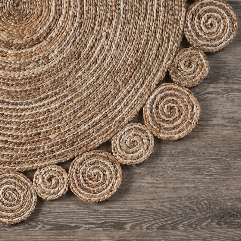 Bera Boho Braided Tan/Off-White Round Jute Indoor Area Rug by Sevita