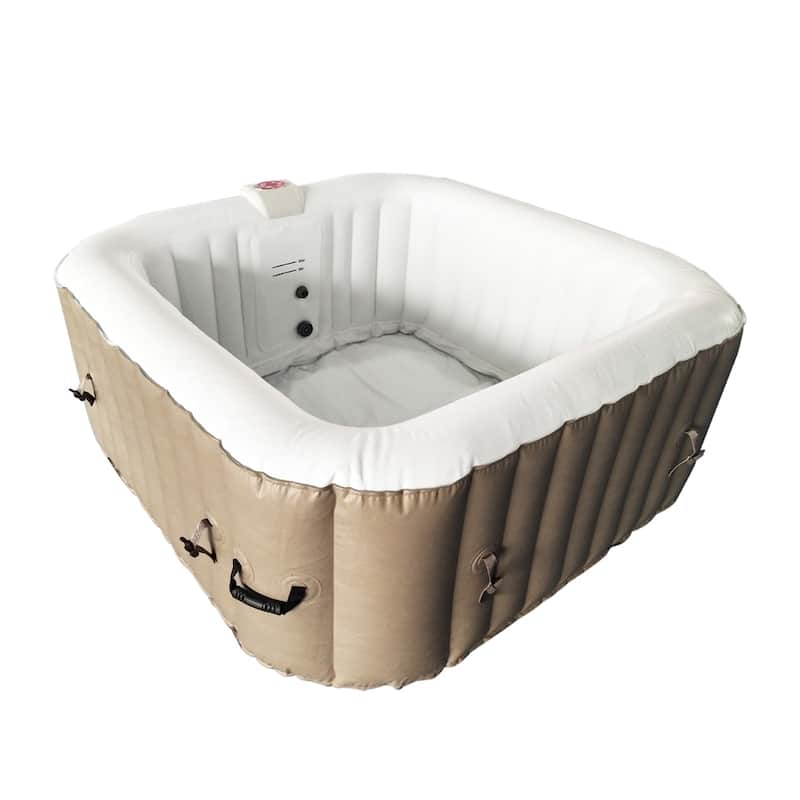 ALEKO Square Inflatable Portable Hot Tub Personal Spa 4 Person Brown