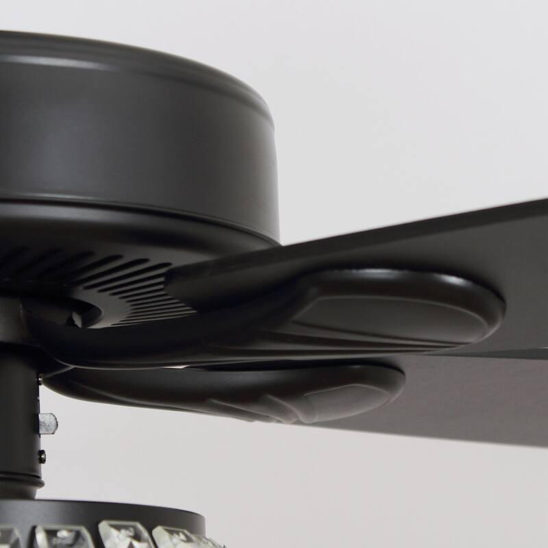 52" Modern Black Downrod Mount Crystal Ceiling Fan with Light and Remote Control - 52 in. D x 52 in. W x 21.6 in. H