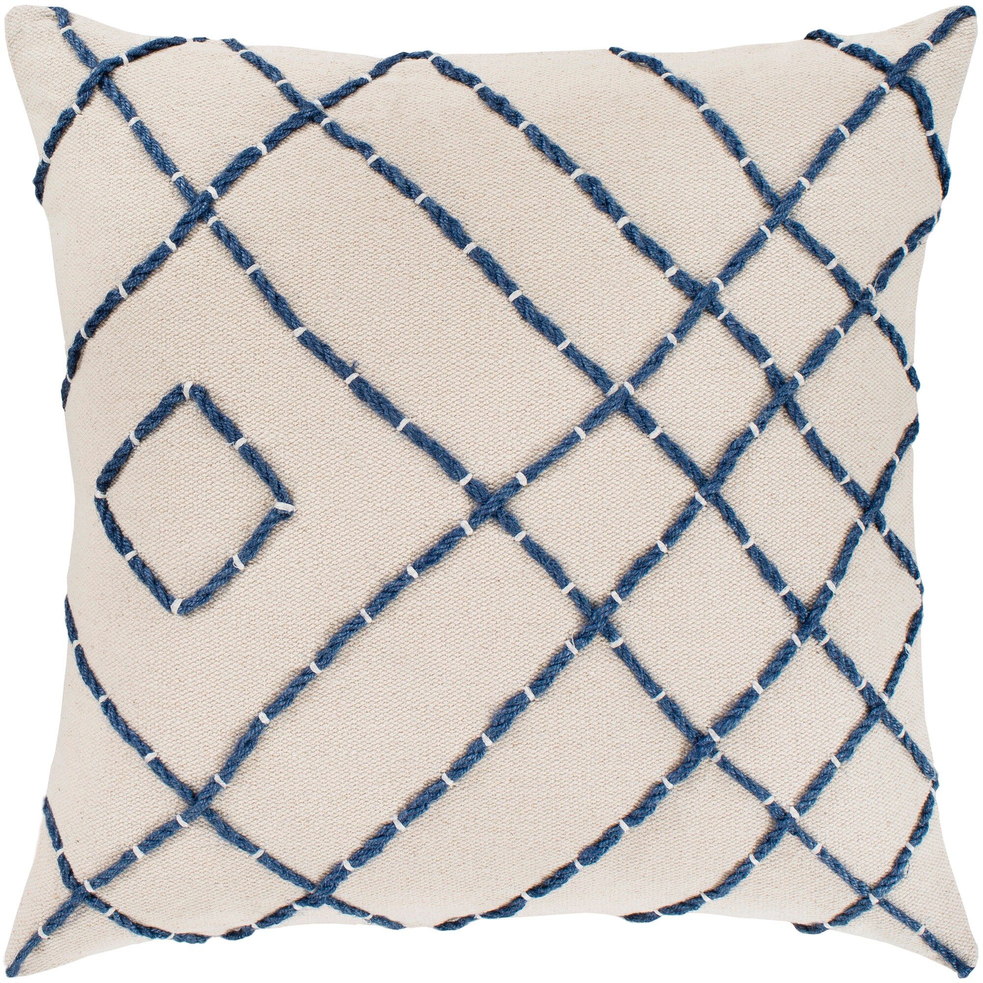 Shop Black Friday Deals On Kelby Cream Navy Hand Embroidered Throw Pillow Cover 22 X 22 Overstock 23144416