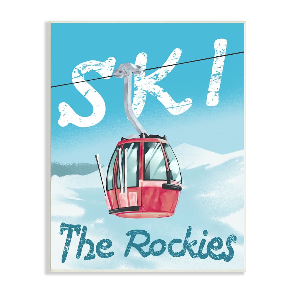 Stupell Ski Trolly The Rocky Mountains Winter Blue Wood Wall Art