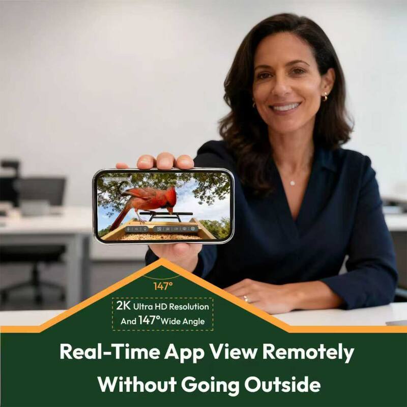 Smart Solar Bamboo Bird Feeder with Camera and AI Identify Bird Species - 9.8" W x 9.57" D x 7.87" H