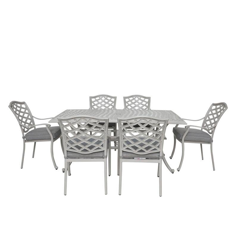 Torino Aluminum 7 Piece Rectangular Dining Set with 6 Arm Chairs - N/A