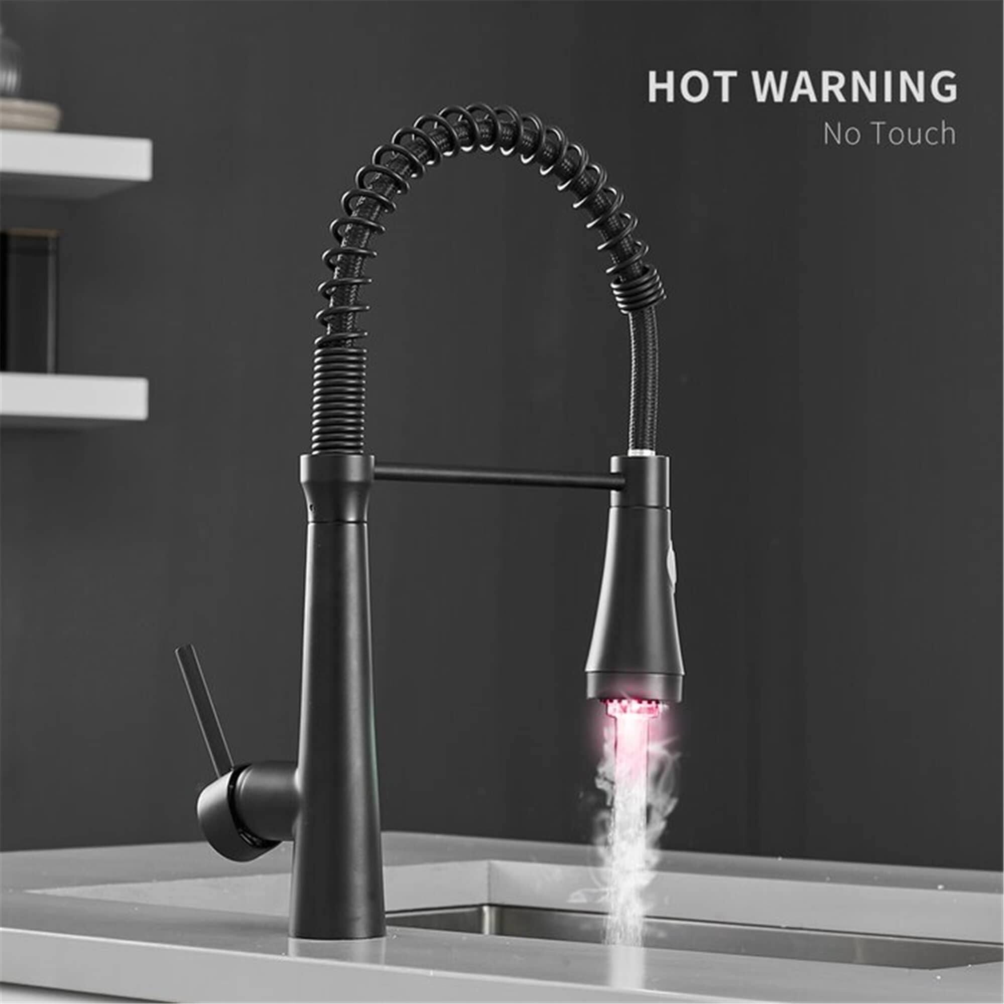 LED Commercial Kitchen Sink Faucet With Pull Down Sprayer Matte Black