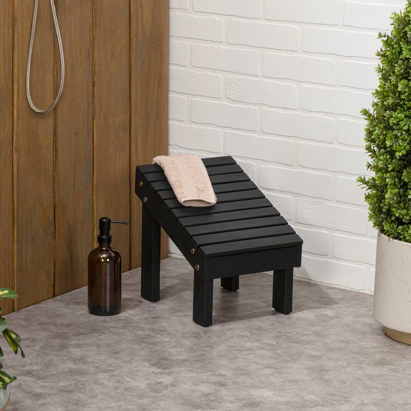 Saru 11.8" Traditional Classic Solid Acacia Wood Shower Shaving Foot Stool, By JONATHAN Y