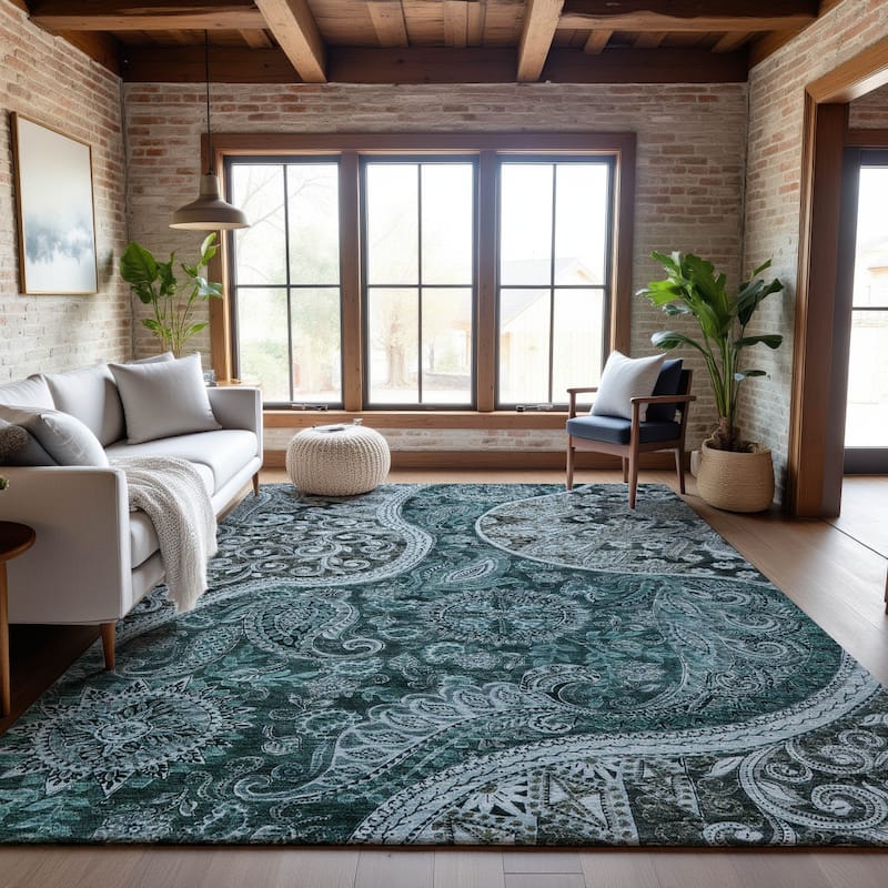 Premium Washable Super Soft Modern Paisley Mayfield Rug - Teal - 8' x 10'