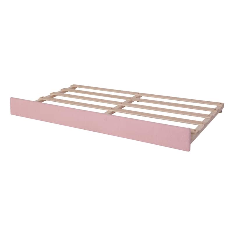 Teddy Fleece Twin Size Upholstered Daybed with LED Lights and Trundle, Space-Saving Design