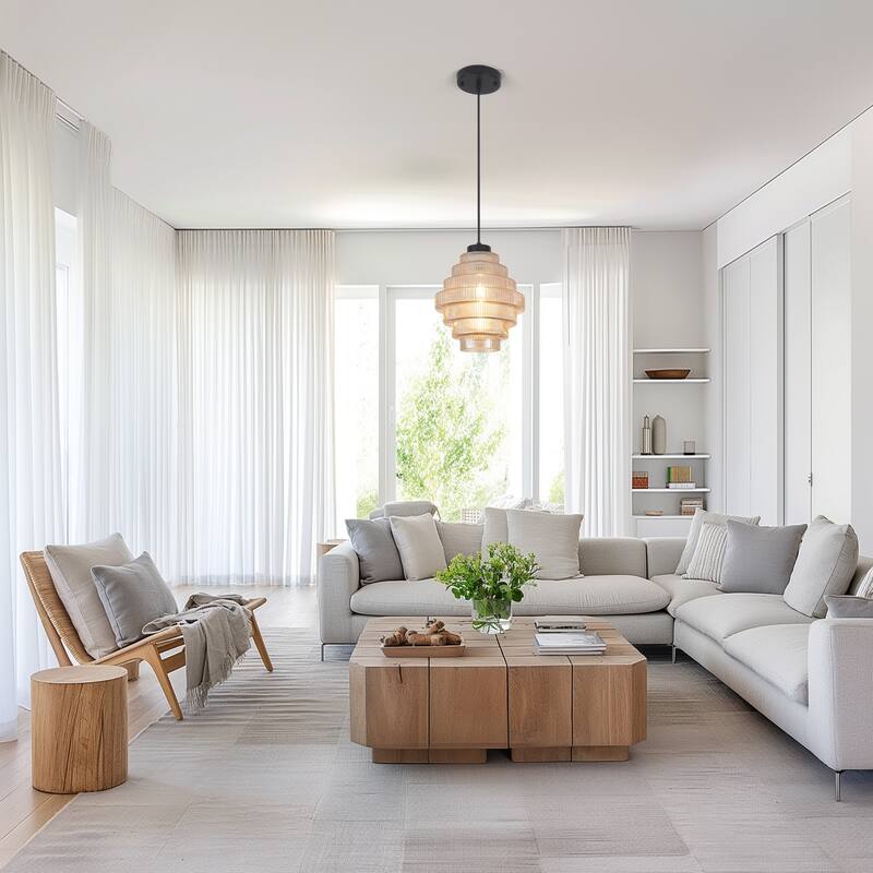 1-Light Classic Pendant Light with Glass Shade, Semi Flush Mount Chandelier for Dining Room Living Room Bedroom Kitchen