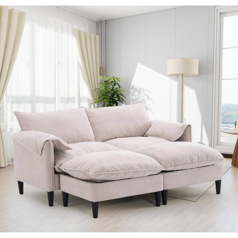 2-Seater U-Shaped Convertible Combination Sofa with Footstools and Storage - Beige