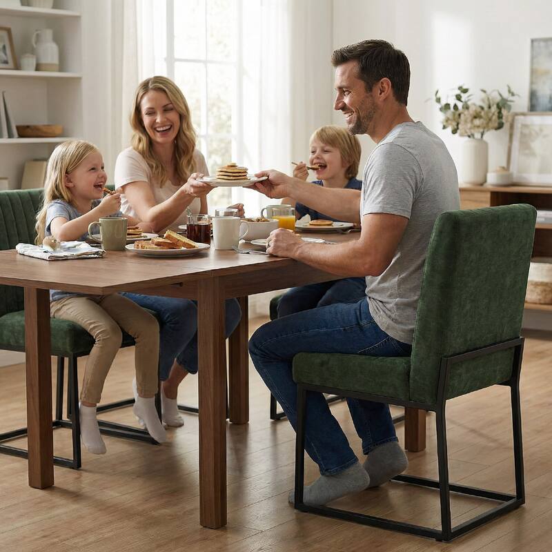 Mid Century Modern Dining Chair with Black Metal Legs