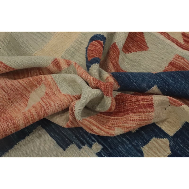 Hand Woven Southwestern Wool Blue Geometric Area Rug - 13' 0'' X 9' 9''