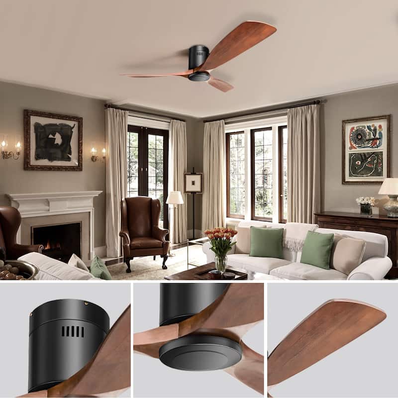 52 inch Flush Mount Ceiling Fans With/Without Lights & Remote Solid Wood Fans For Bedroom