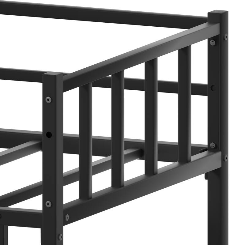 Twin Size Metal Bunk Bed with Slide and Ladder, Heavy Duty Metal Bunk Bed Frame with Safety Guardrail, No Box Spring Needed