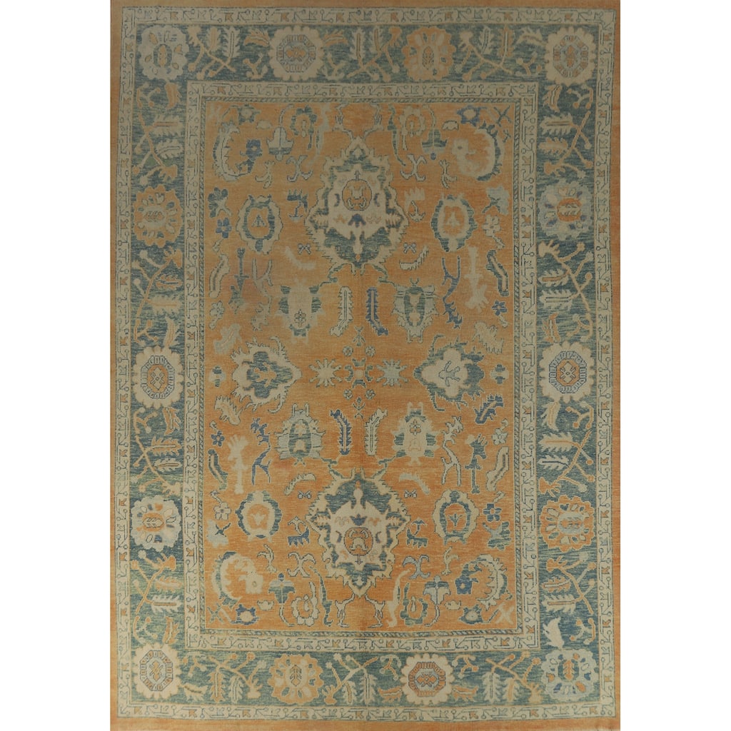 Hand Knotted Oriental 100% Wool Carpet Transitional All-Over Oranges & Rust Oushak Area Rug - 14' 0'' X 10' 5''