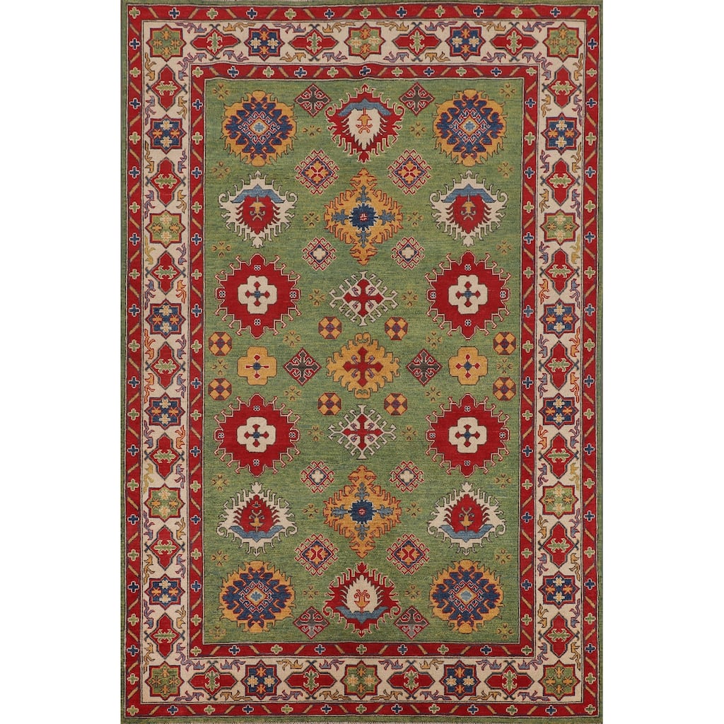 Green Kazak Oriental Area Rug Hand-Knotted Wool Carpet - 6'8" x 9'7"