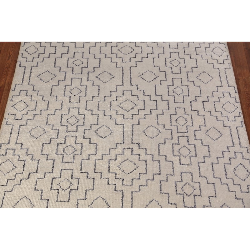 All-Over Geometric Moroccan Modern Area Rug Hand-Knotted Wool Carpet - 4'10" x 7'10"
