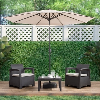 corliving taupe patio umbrella with solar power led lights w/ Light Bulbs Tilt 3-Tiered 9ft 8-Rib and heavy base included CorLiving LED Light Patio Umbrella
