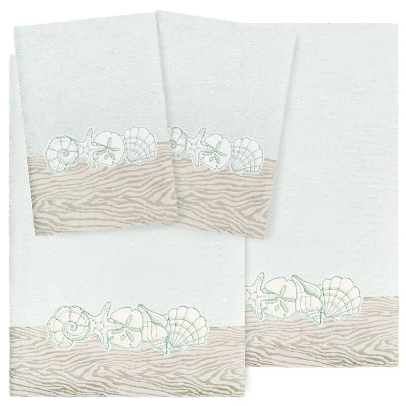 Authentic Hotel and Spa Shell Row 4 PC Towel Set - Aqua