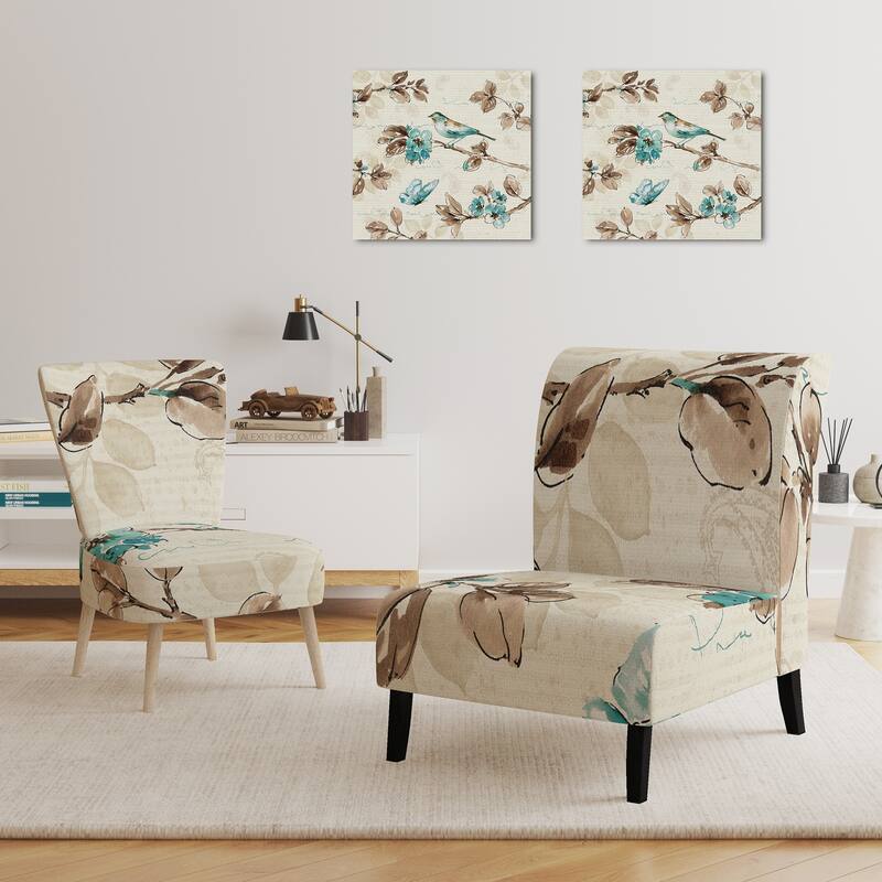 Designart "Beige Bird Wings" Upholstered Cottage Accent Chair - Arm Chair