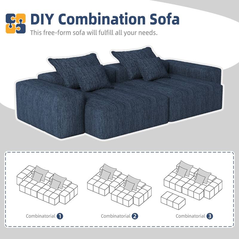 Modern Oversized Modular Sectional Sofa with 2 Chaise Lounge, 2 Armrest, 4 Pillows, Blue, No Assembly