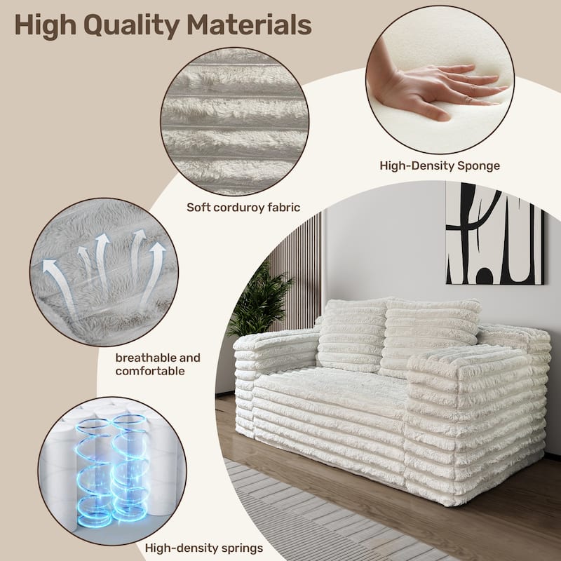 Boneless Bean Bag Sofa Loveseat with Square Armrests, 2-Seater Sofa Couch Lounge Sofa for Bedroom Apartment